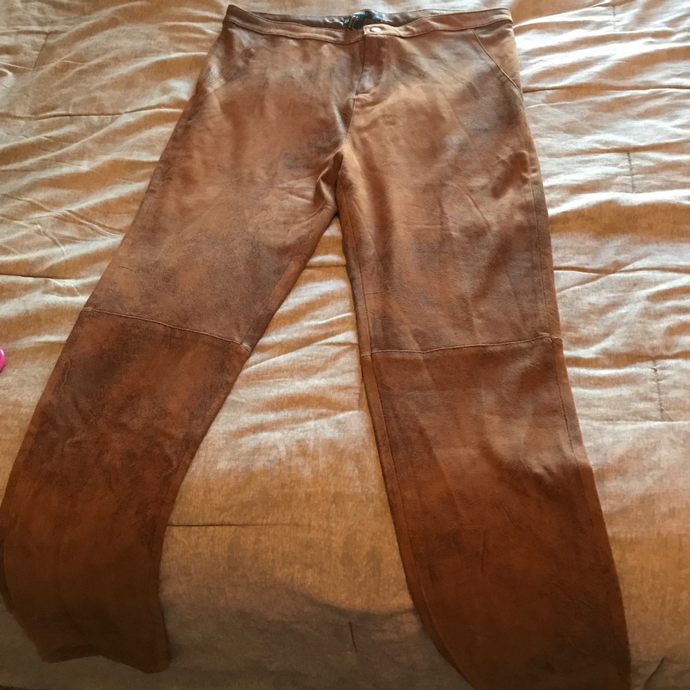 Distressed faux suede/leather jegging